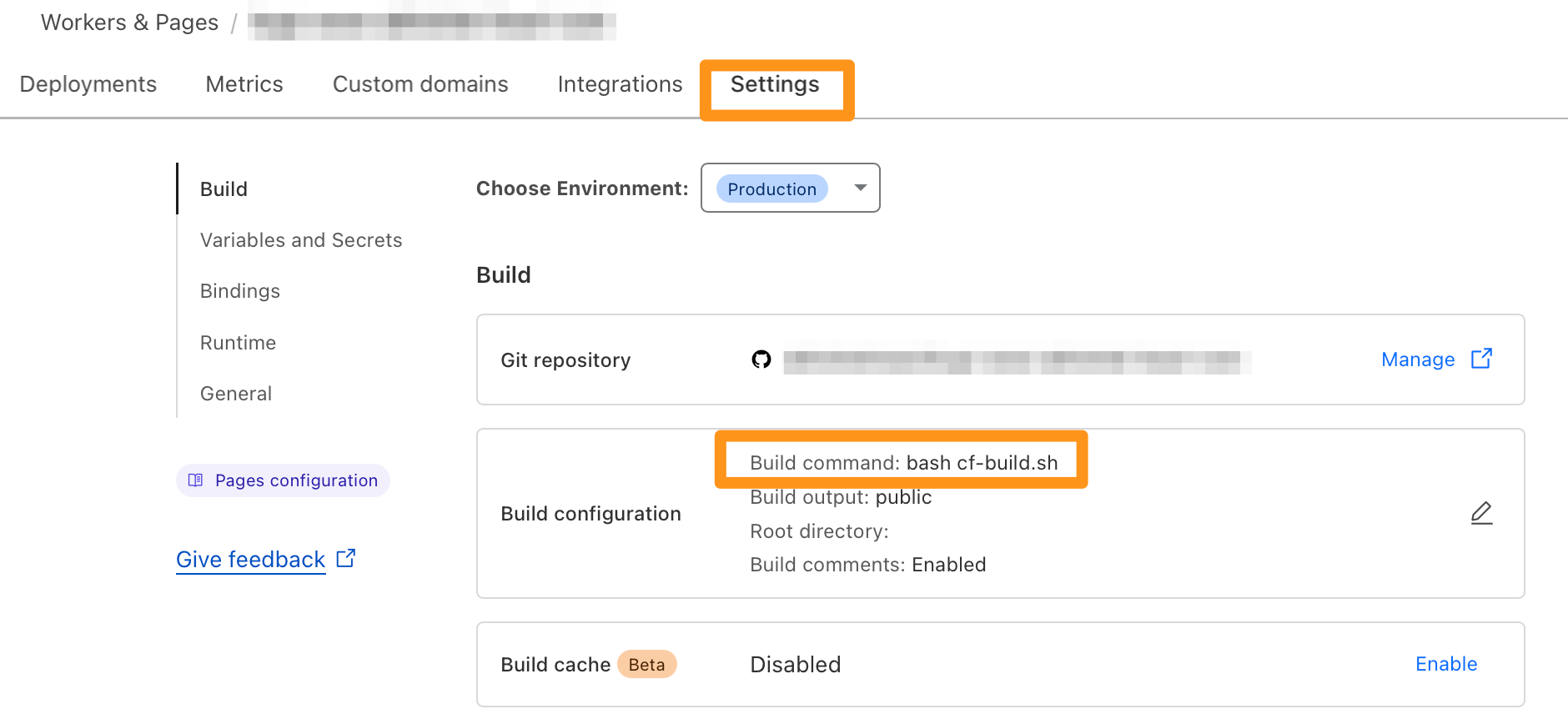 Go to your Cloudflare Pages Project and register build command